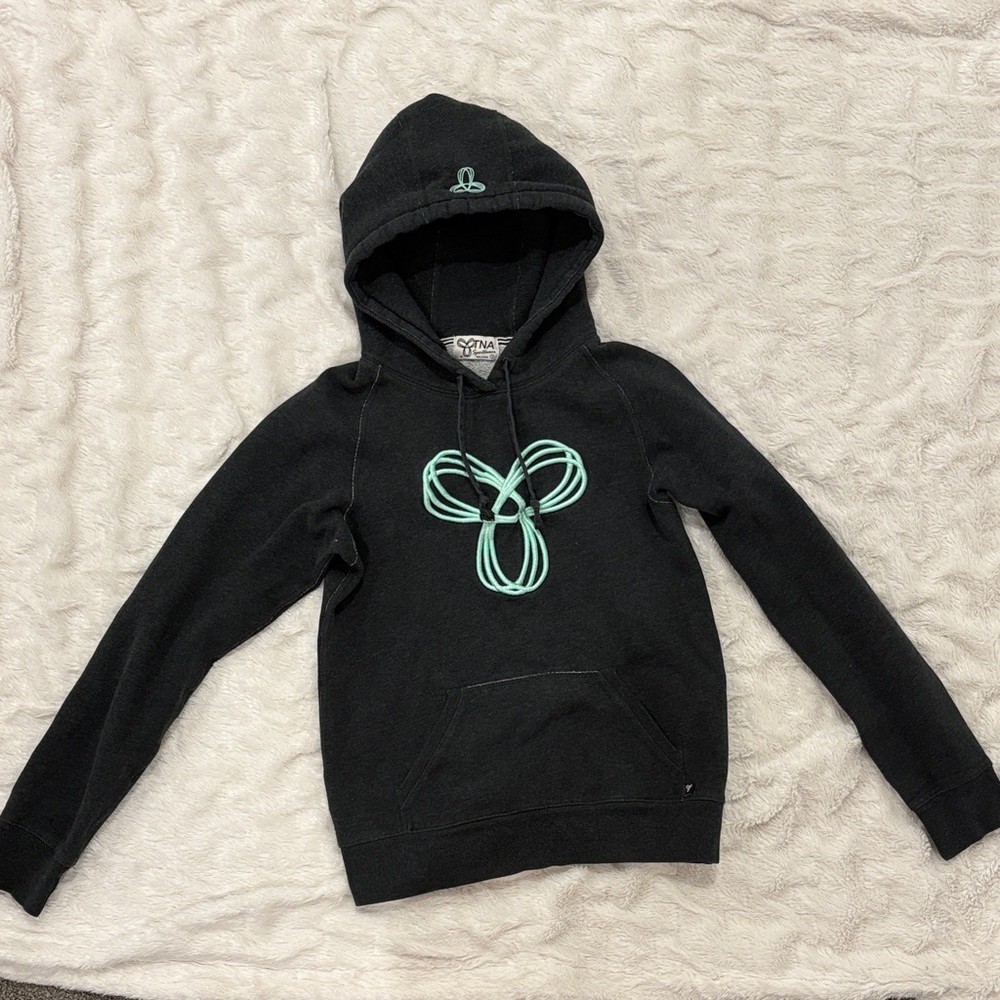 TNA Aritzia Dark Grey Hoodie Mint Logo Womens Small Cozy Pullover